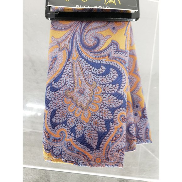 Pierre Cardin Holiday Orange Blue‎ Paisley Reversible Dress Pocket Square Scarf - Picture 3 of 7